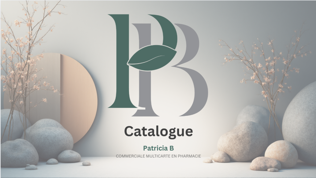 Catalogue de présentation ouvert, avec le monogramme PB