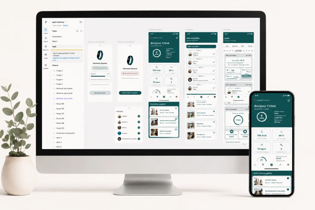 Design UX, image d'un prototype d'application mobile