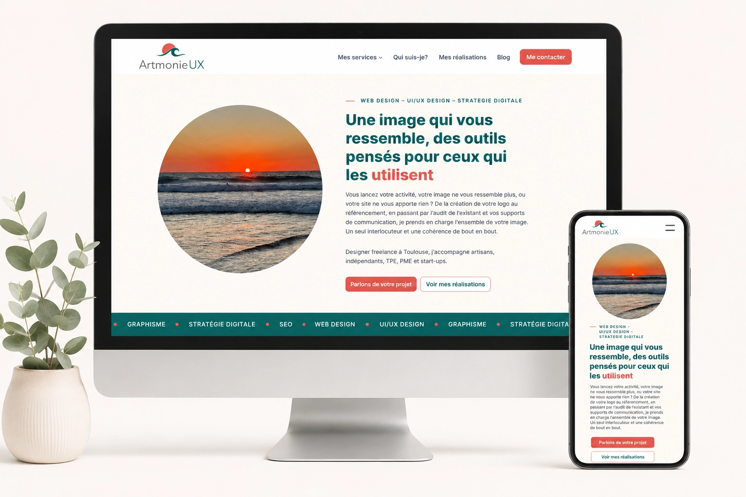 Page d'accueil d'un site créé par ArtmonieUX