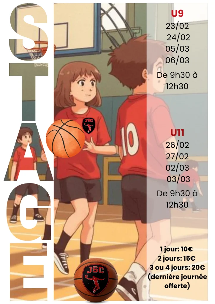 Affiche de stage de basket pour les jeunes du club