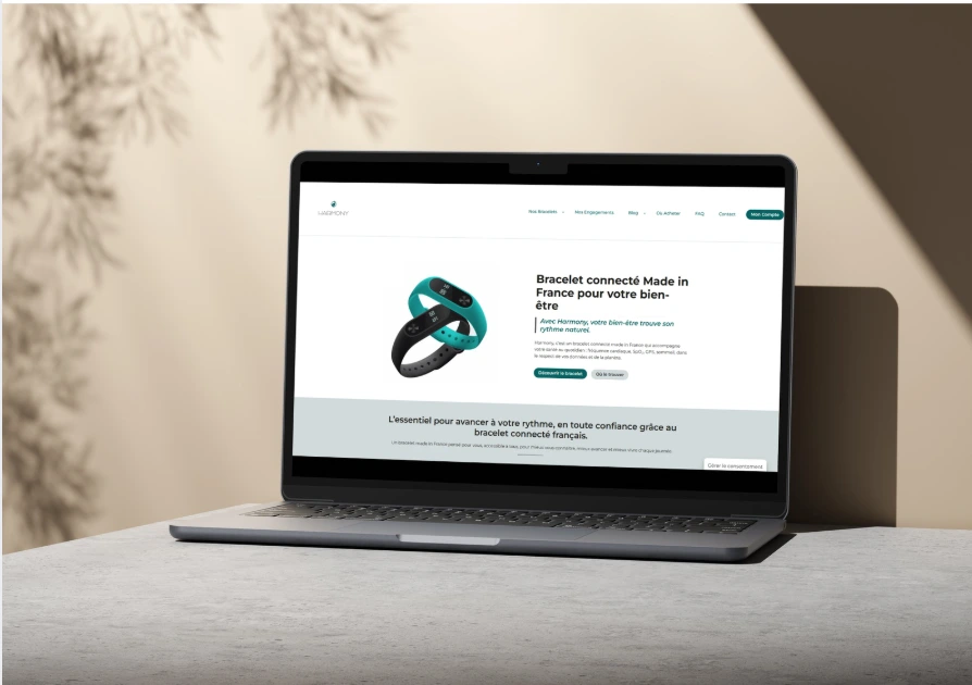 Page d'accueil du site Harmony sur écran d'ordinateur