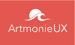 Logo Artmonie-UX sur fond corail