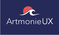 Logo Artmonie-UX sur fond marine